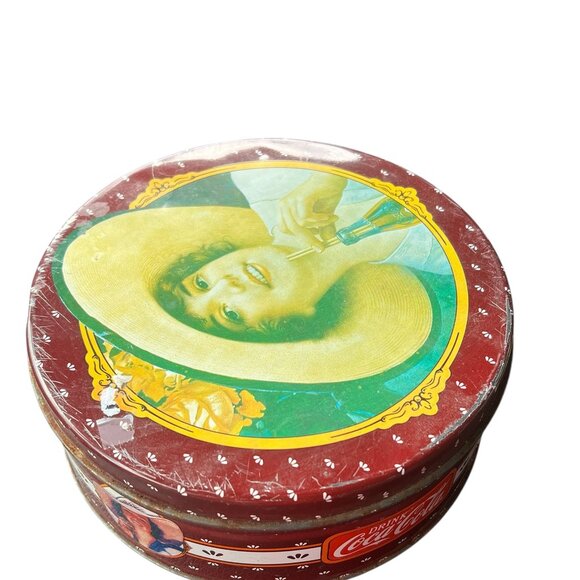 Vintage 1988 Coca Cola Tin Coke Victorian Lady Hat Bristol Red Round Made In USA - Picture 2 of 6